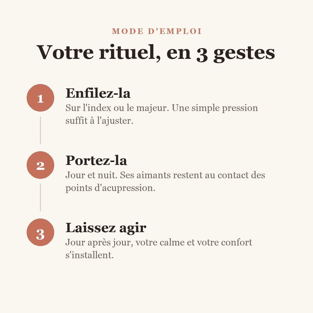 Mode d'emploi de la bague Calmeya en 3 gestes