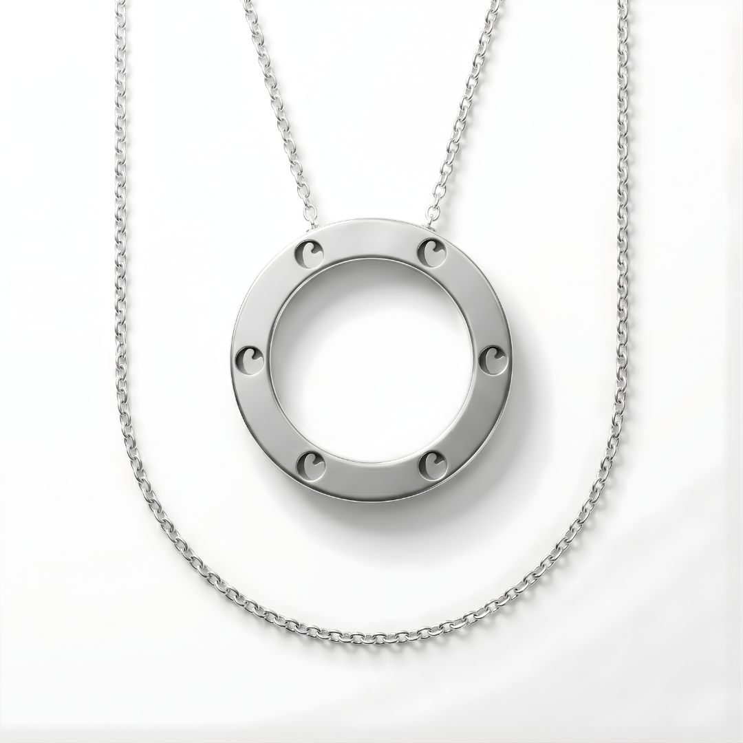Collier Calmeya argenté, détail du pendentif